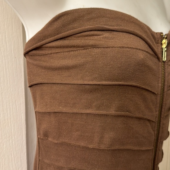Chocolate brown tiered strapless front zip cocktail dress size large - Picture 4 of 9